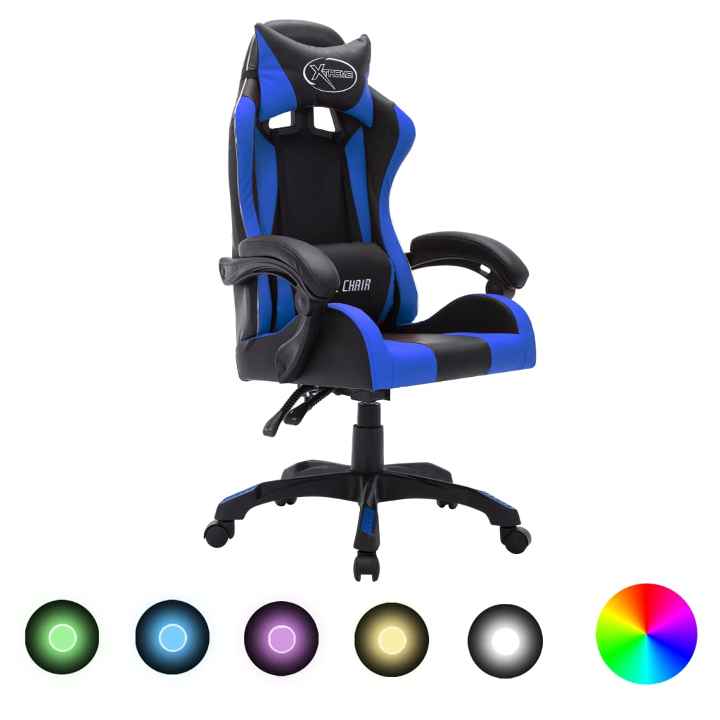 Vetonek Silla gaming con luces LED RGB cuero sintético azul y negro