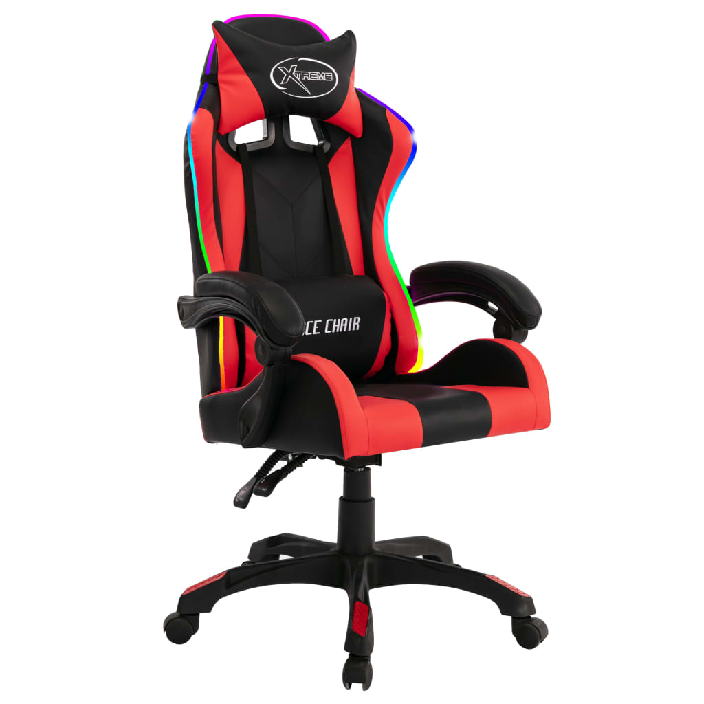 Silla gaming con luces LED RGB cuero sintético rojo y negro vidaXL