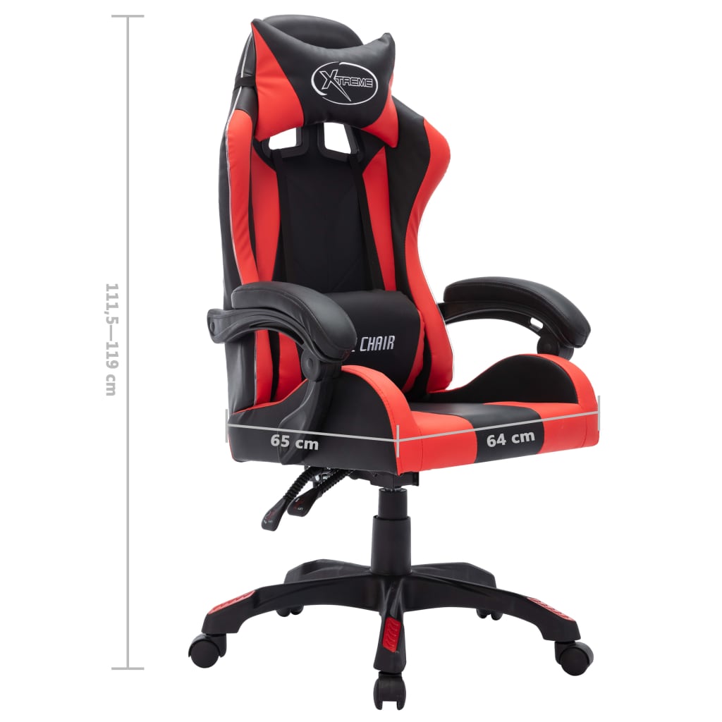 Silla gaming con luces LED RGB cuero sintético rojo y negro vidaXL