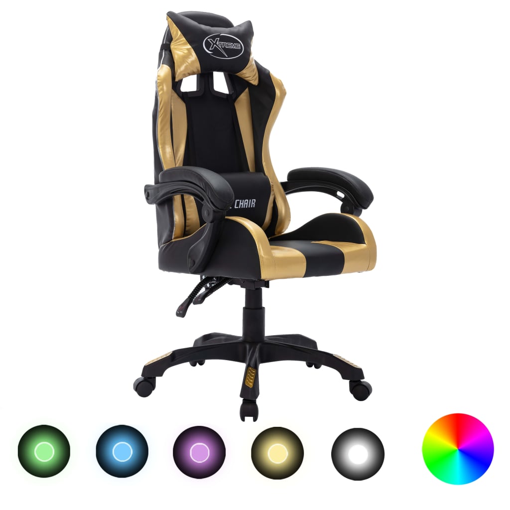 Vetonek Silla gaming con luces LED RGB cuero sintético dorado y negro