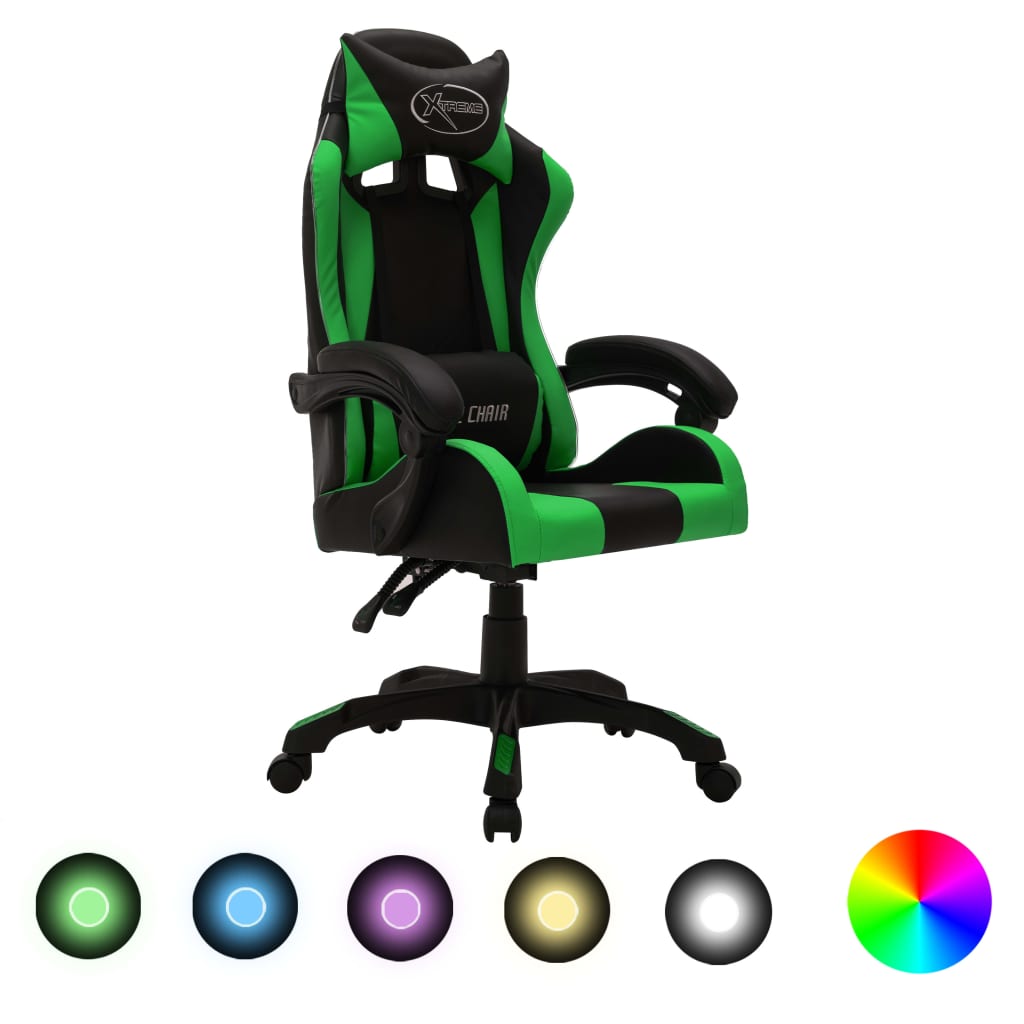 Vetonek Silla gaming con luces LED RGB cuero sintético verde y negro