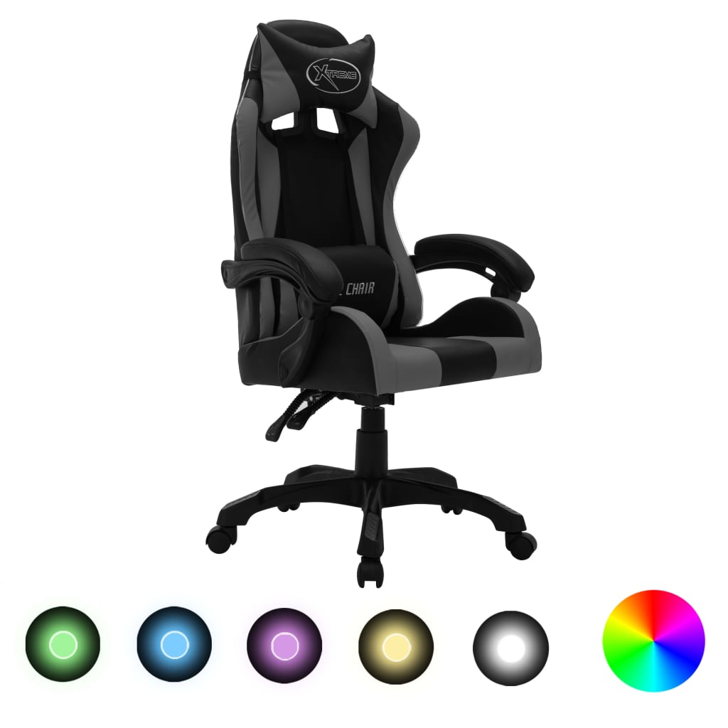 Vetonek Silla gaming con luces LED RGB cuero sintético gris y negro