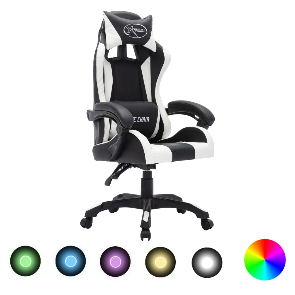 Vetonek Silla gaming con luces LED RGB cuero sintético blanco y negro