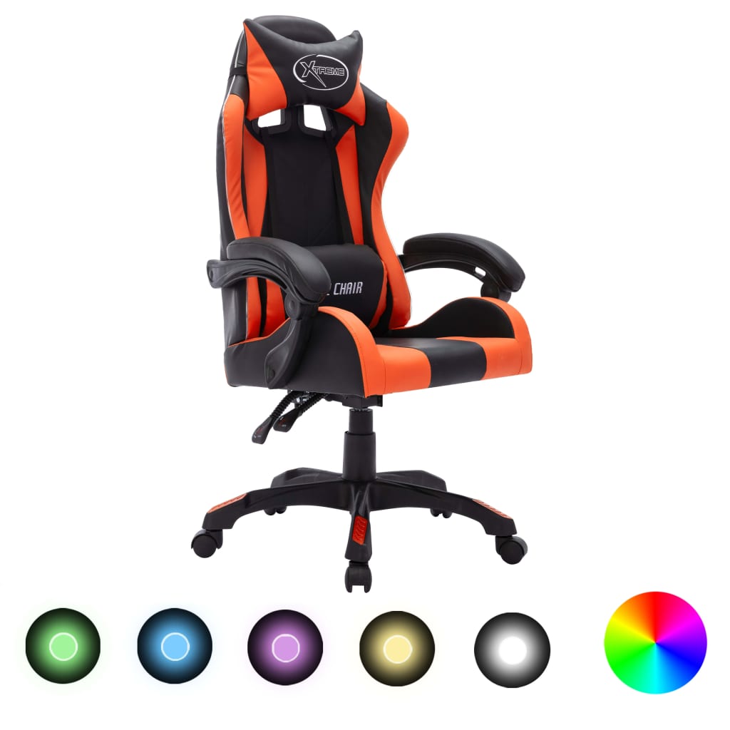 Vetonek Silla gaming con luces LED RGB cuero sintético naranja y negro