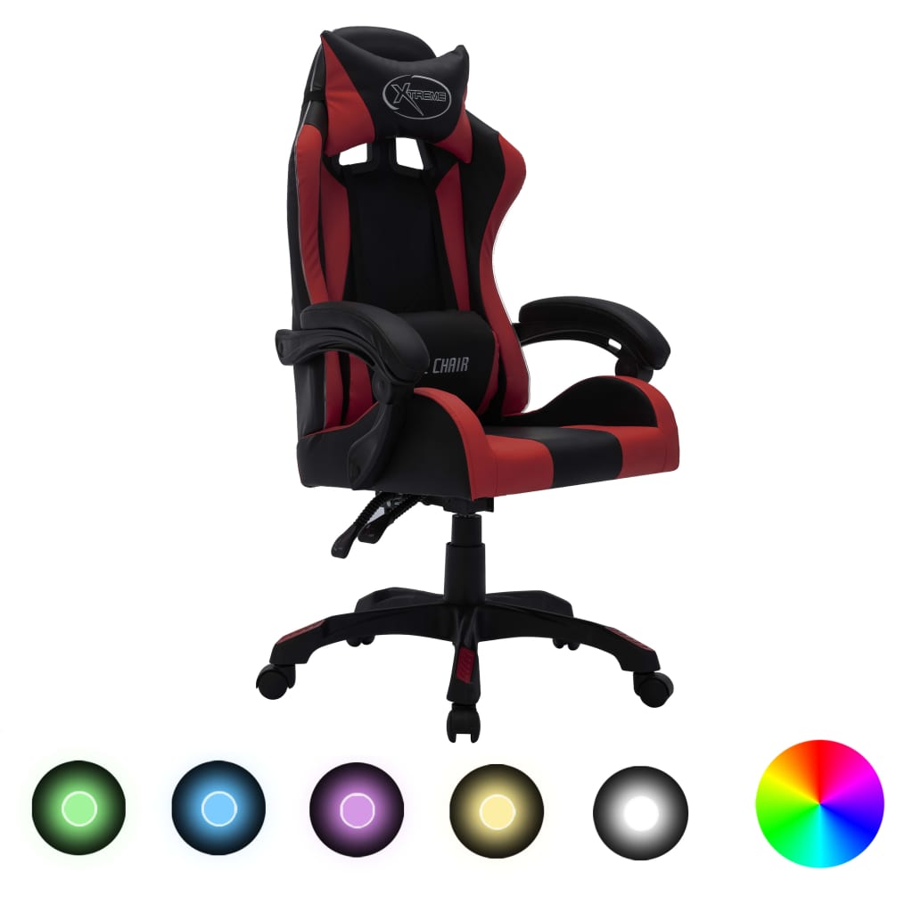 Vetonek Silla gaming luces LED RGB cuero sintético color vino y negro