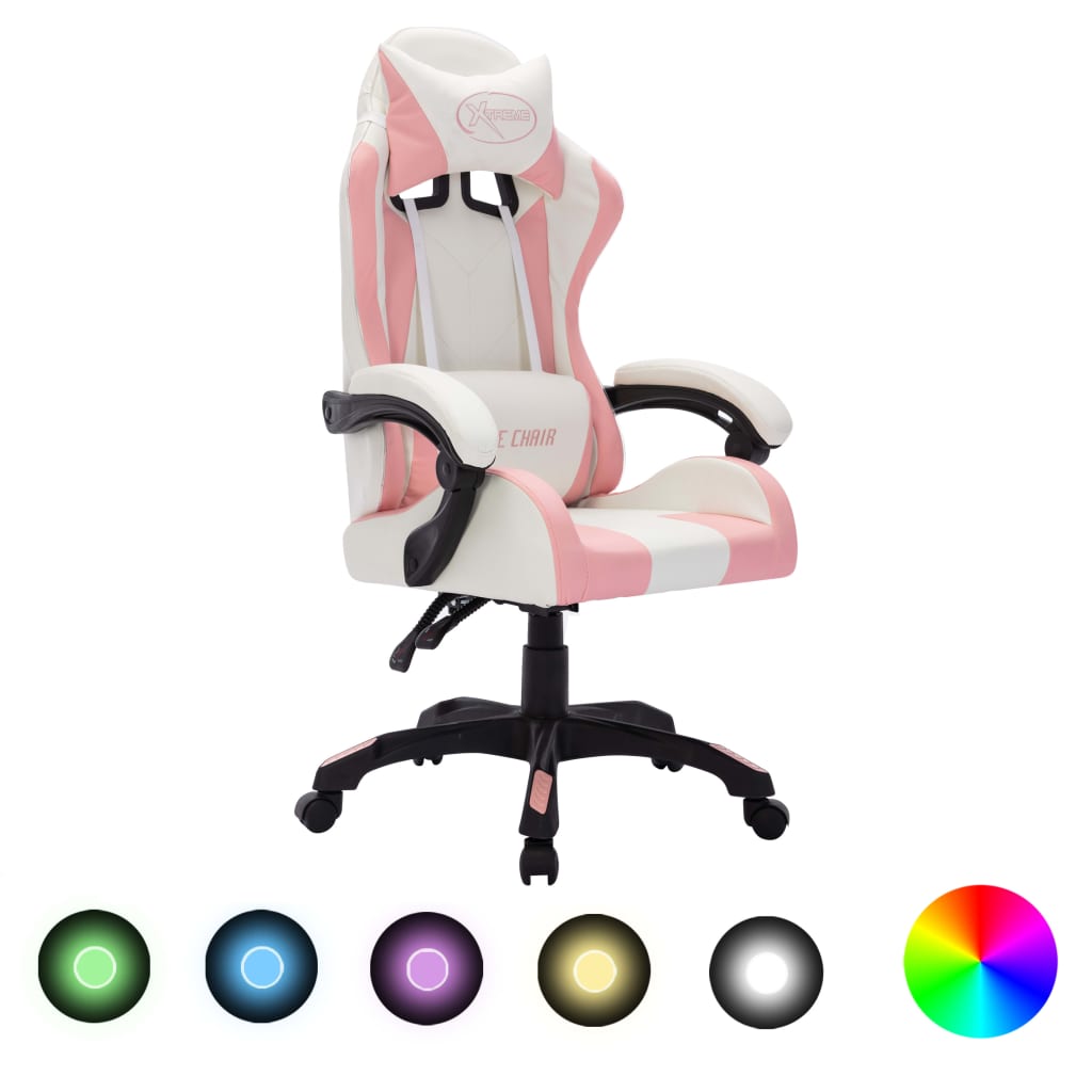 Vetonek Silla gaming con luces LED RGB cuero sintético rosa y negro