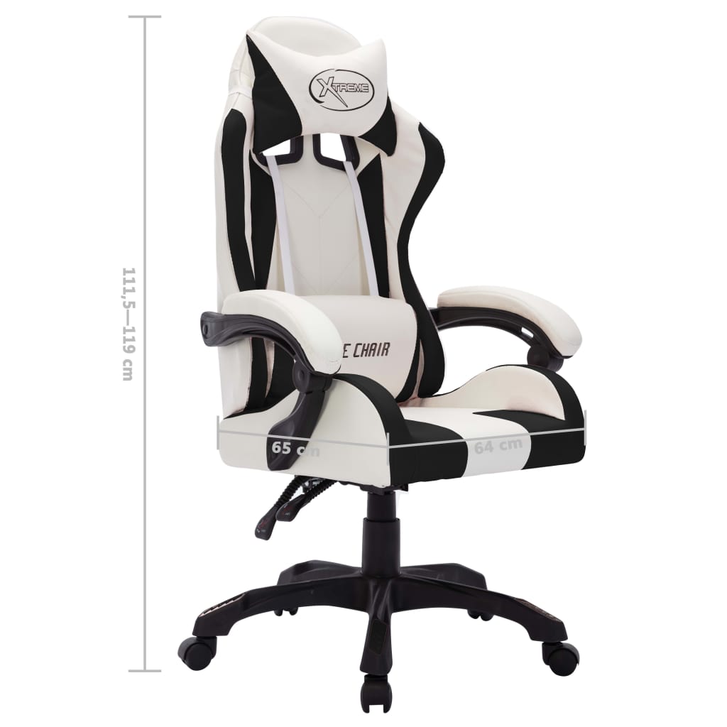 Silla gaming con luces LED RGB cuero sintético blanco y negro vidaXL