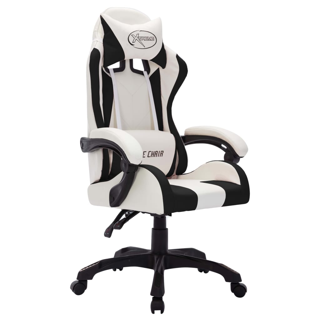 Silla gaming con luces LED RGB cuero sintético blanco y negro vidaXL