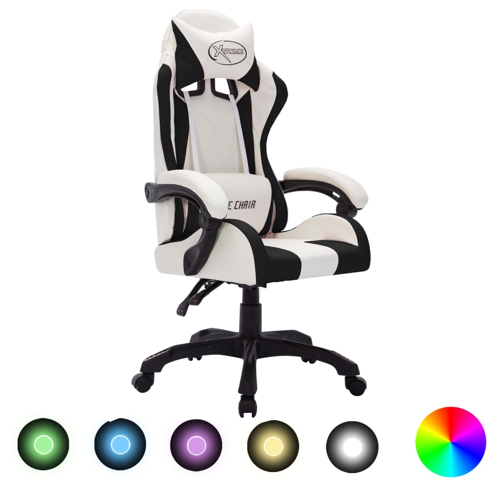 Vetonek Silla gaming con luces LED RGB cuero sintético blanco y negro