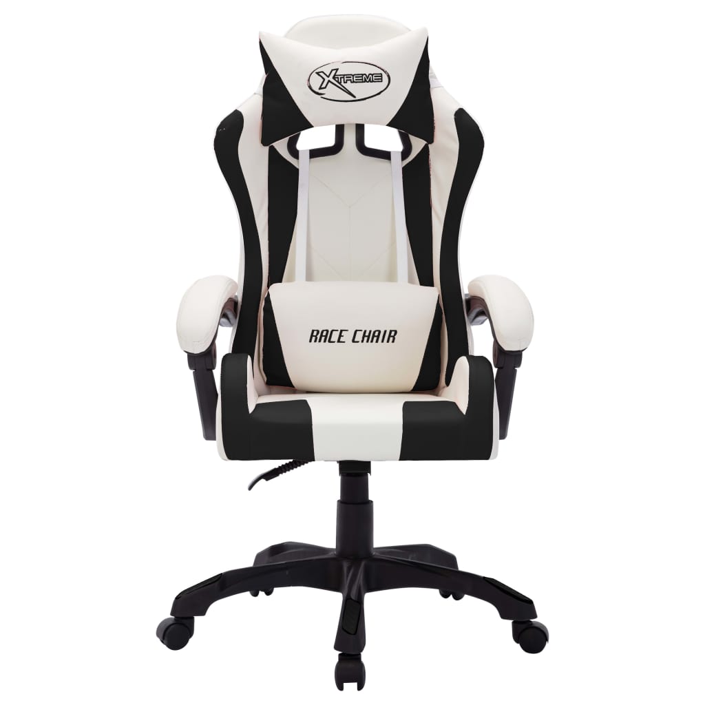 Silla gaming con luces LED RGB cuero sintético blanco y negro vidaXL