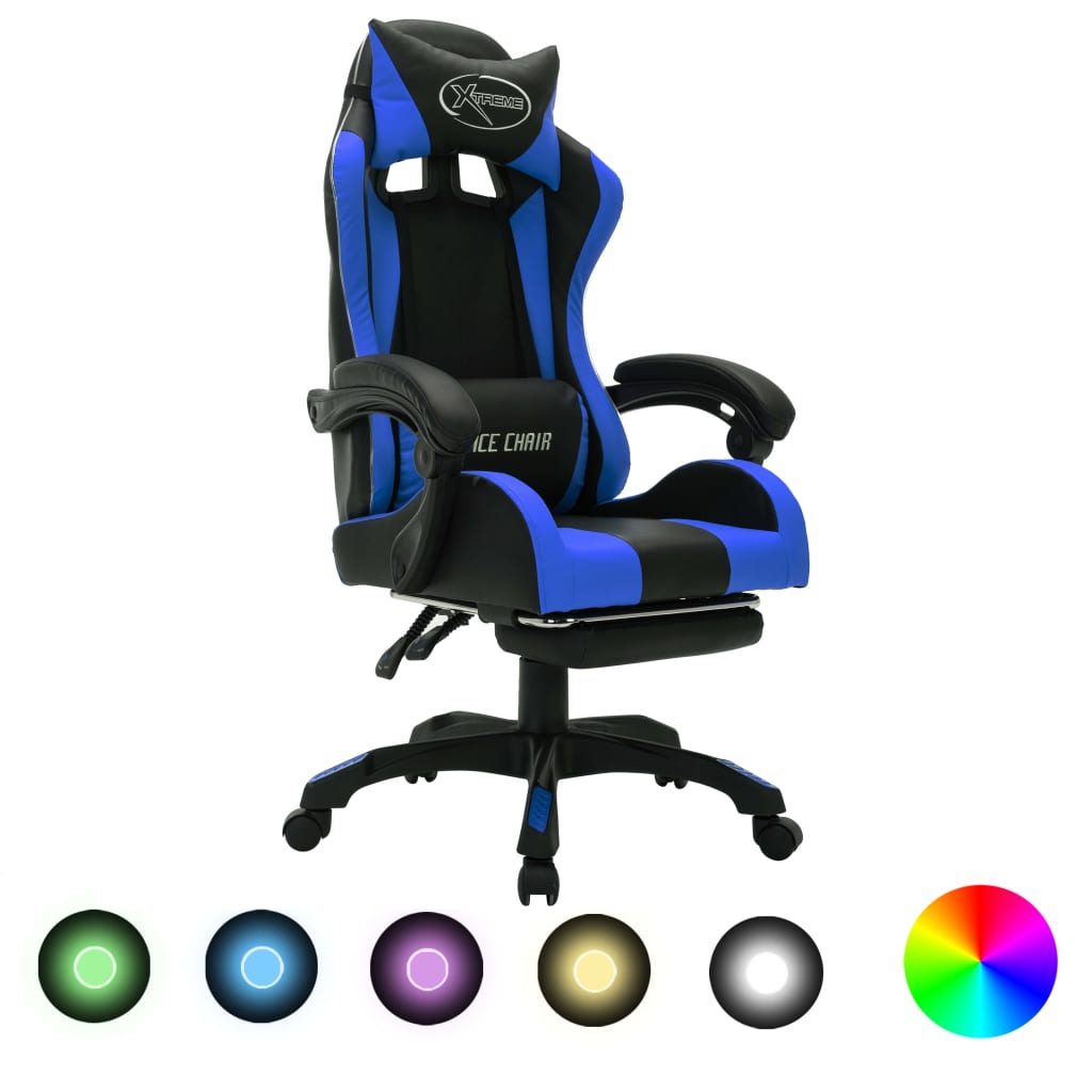 Vetonek Silla gaming con luces LED RGB cuero sintético azul y negro