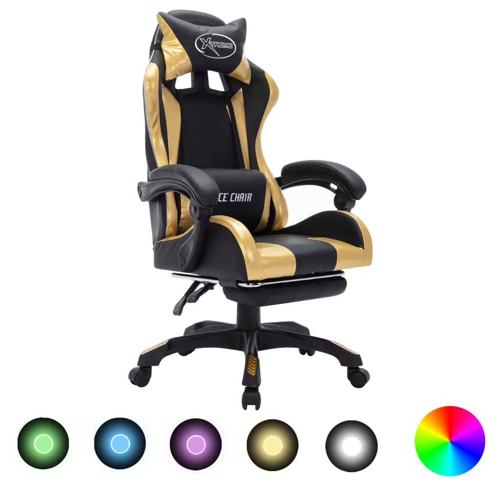 Vetonek Silla gaming con luces LED RGB cuero sintético dorado y negro