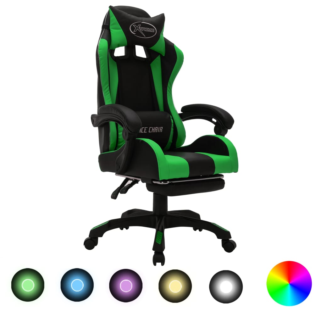 Vetonek Silla gaming con luces LED RGB cuero sintético verde y negro