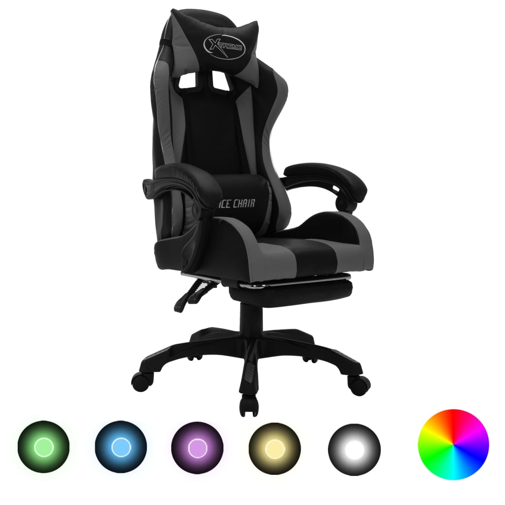 Vetonek Silla gaming con luces LED RGB cuero sintético gris y negro