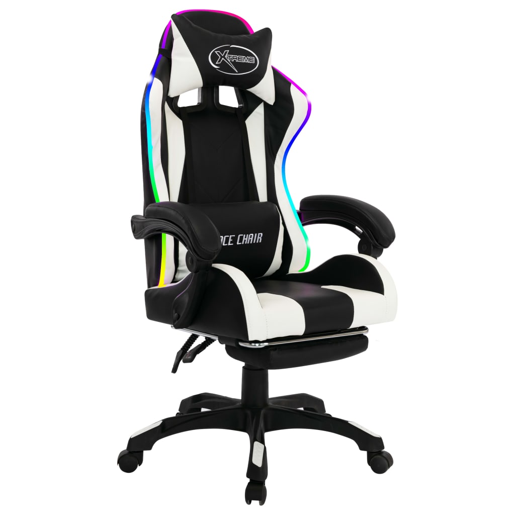 Silla gaming con luces LED RGB cuero sintético blanco y negro vidaXL