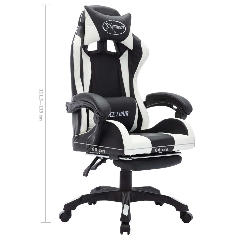 Silla gaming con luces LED RGB cuero sintético blanco y negro - Vetonek