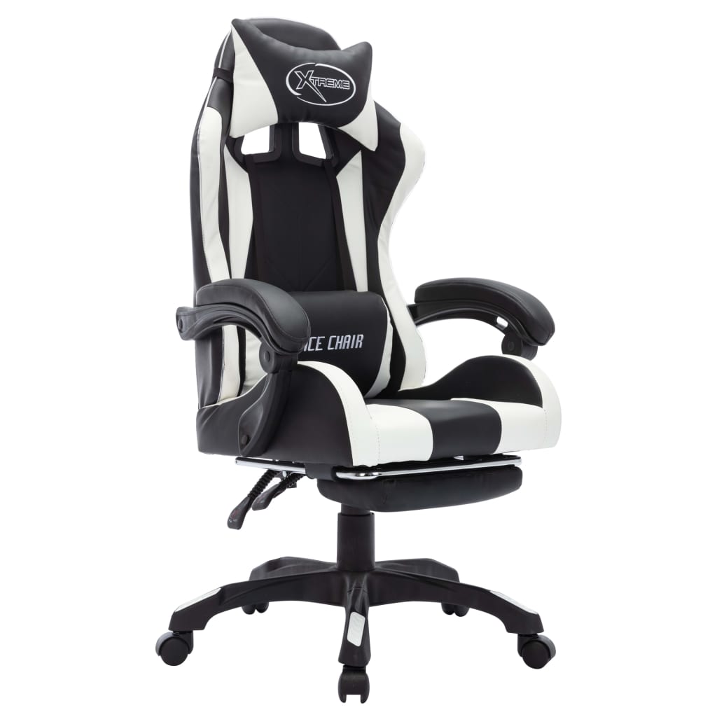 Silla gaming con luces LED RGB cuero sintético blanco y negro vidaXL