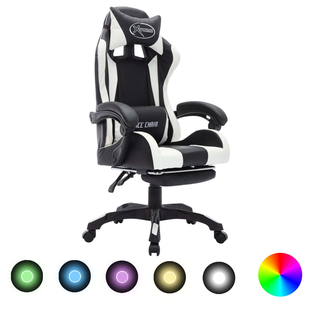 Vetonek Silla gaming con luces LED RGB cuero sintético blanco y negro