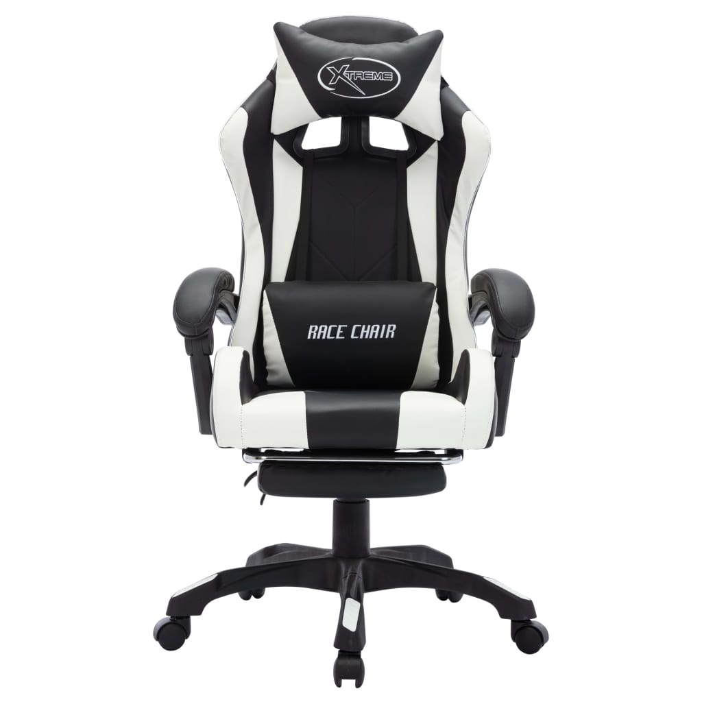 Silla gaming con luces LED RGB cuero sintético blanco y negro vidaXL