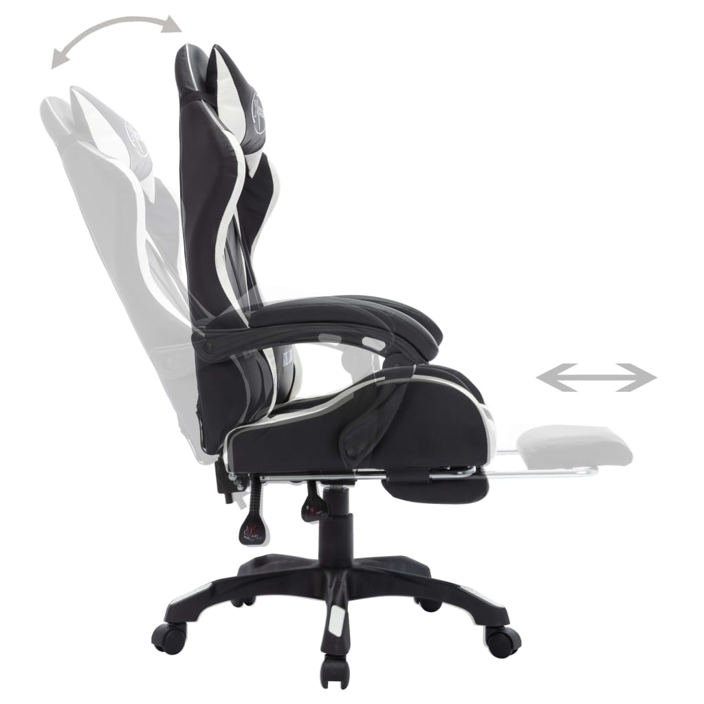 Silla gaming con luces LED RGB cuero sintético blanco y negro vidaXL