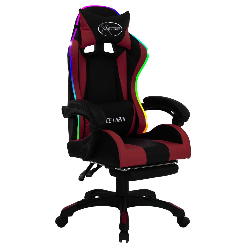 Silla gaming luces LED RGB cuero sintético color vino y negro vidaXL