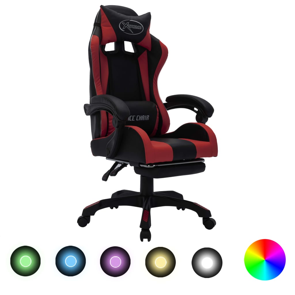 Vetonek Silla gaming luces LED RGB cuero sintético color vino y negro