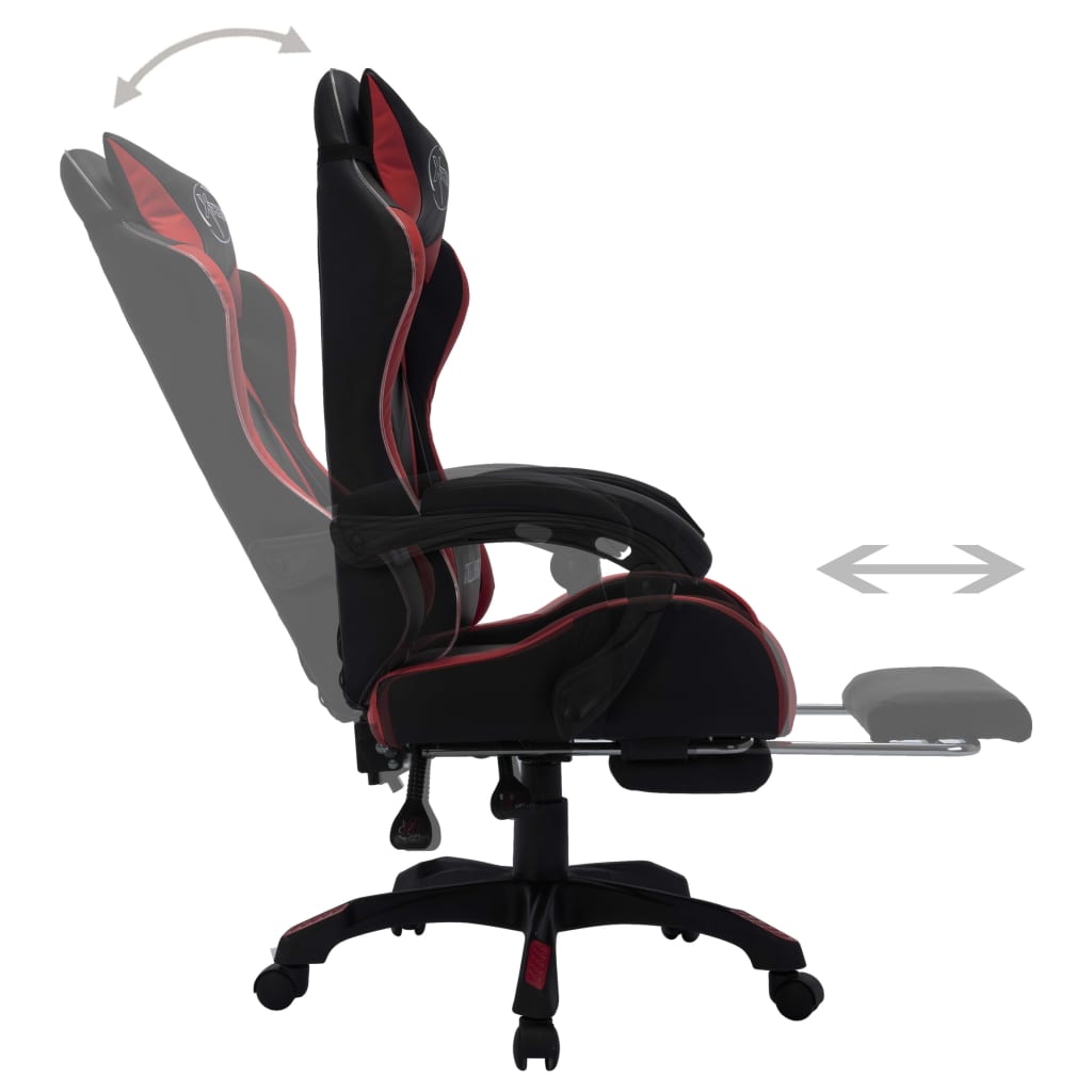 Silla gaming luces LED RGB cuero sintético color vino y negro vidaXL