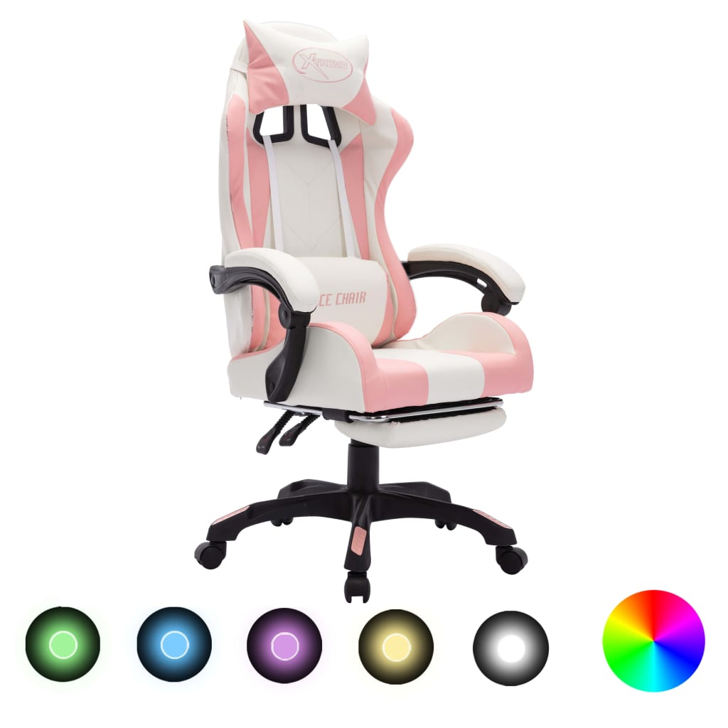 Vetonek Silla gaming con luces LED RGB cuero sintético rosa y blanco