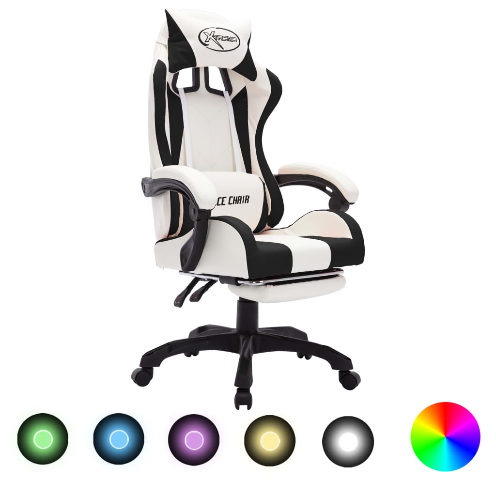 Vetonek Silla gaming con luces LED RGB cuero sintético negro y blanco