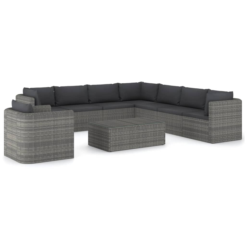 Set de muebles de jardín 9 pzas ratán sintético y cojines gris vidaXL