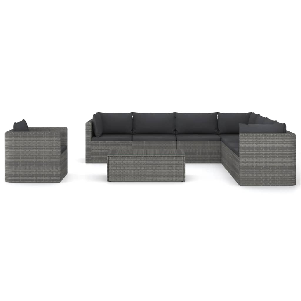 Set de muebles de jardín 9 pzas ratán sintético y cojines gris vidaXL