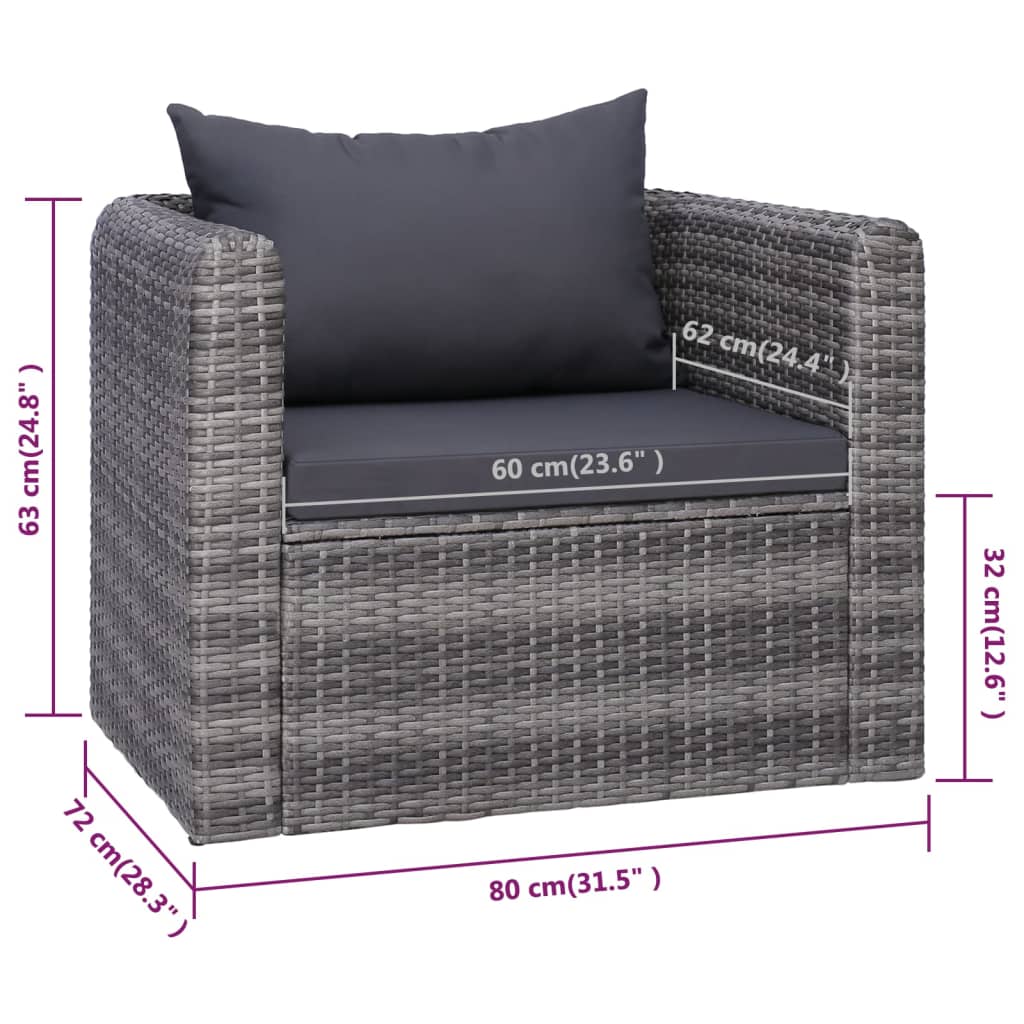 Set de muebles de jardín 9 pzas ratán sintético y cojines gris vidaXL