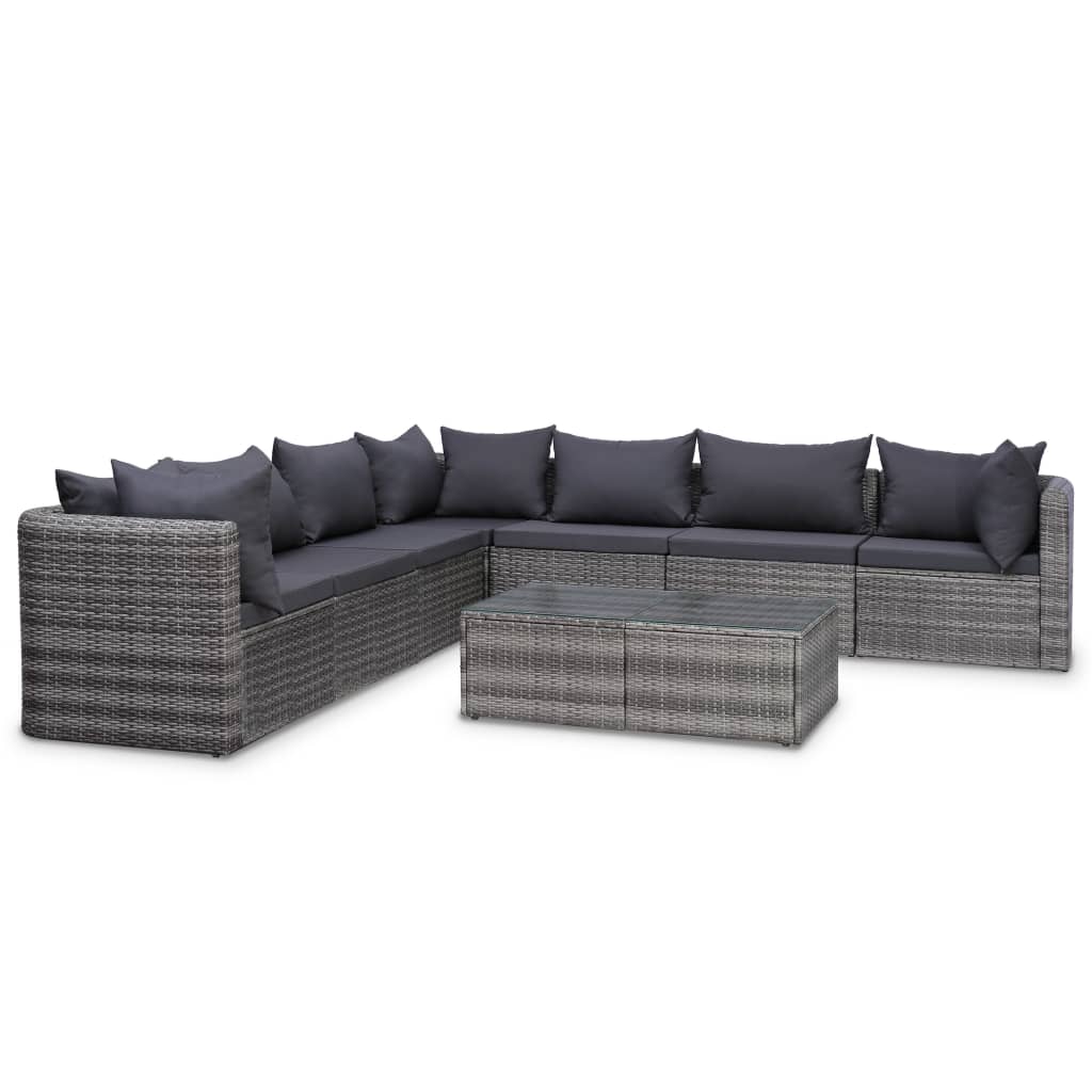 Set de muebles de jardín 9 pzas ratán sintético y cojines gris vidaXL