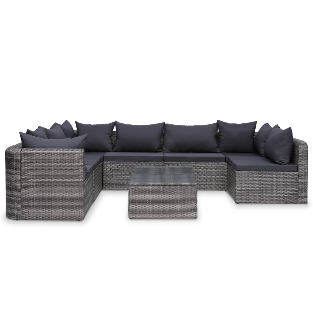 Set de muebles de jardín 9 pzas ratán sintético y cojines gris vidaXL