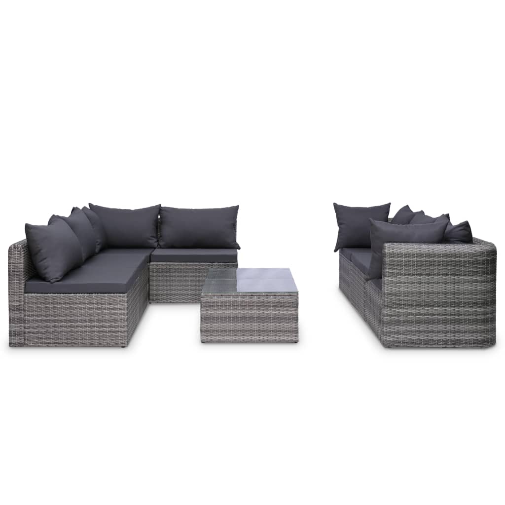 Set de muebles de jardín 9 pzas ratán sintético y cojines gris vidaXL