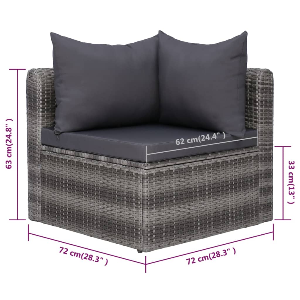 Set de muebles de jardín 9 pzas ratán sintético y cojines gris vidaXL