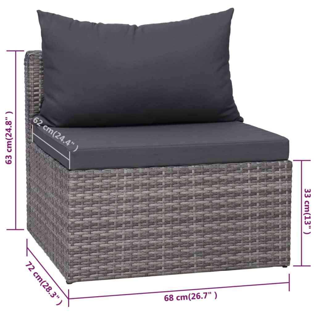 Set de muebles de jardín 9 pzas ratán sintético y cojines gris vidaXL