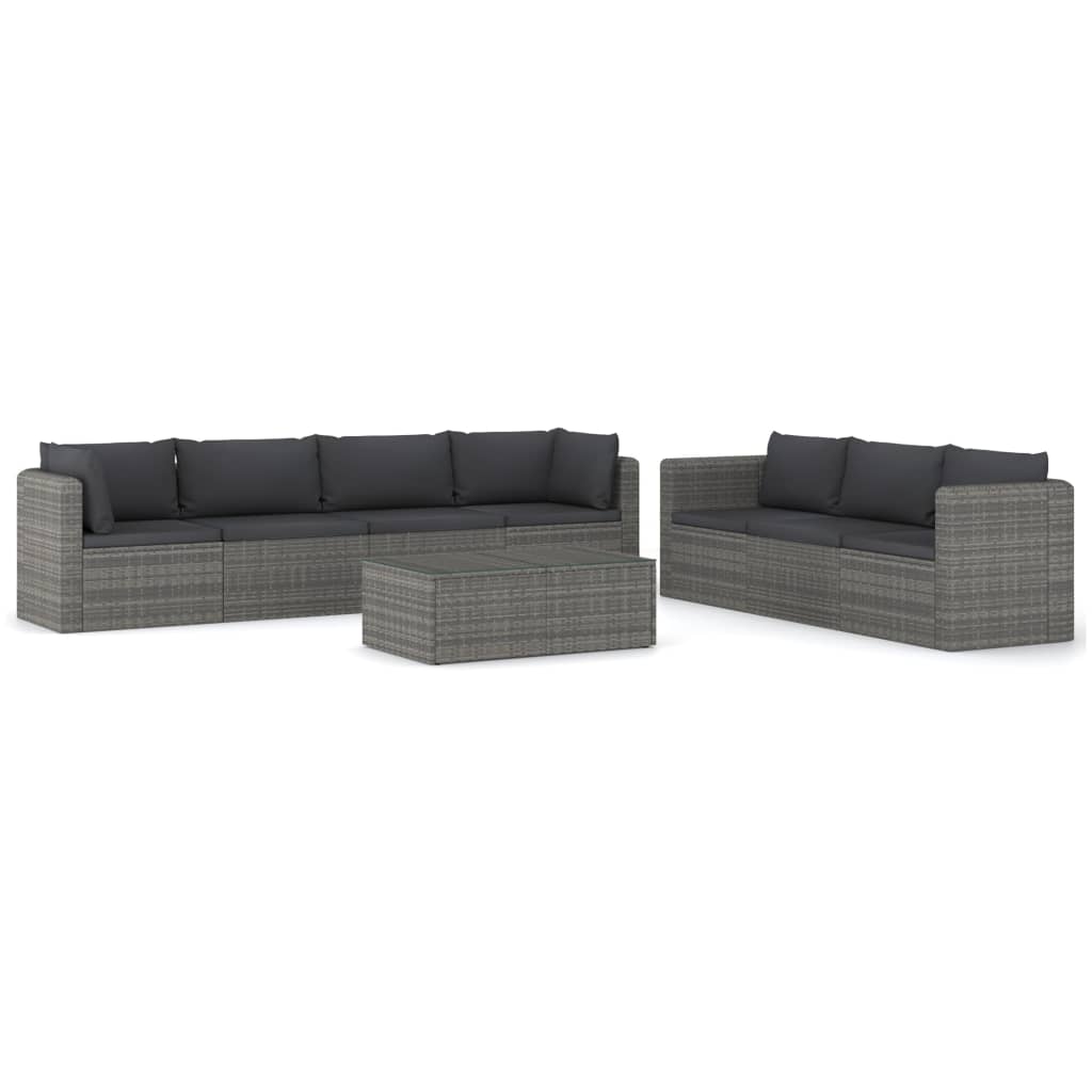 8 pieces garden sofas set and gray synthetic rattan cushions