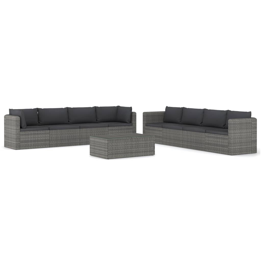 Set de muebles de jardín 9 pzas y cojines ratán sintético gris vidaXL