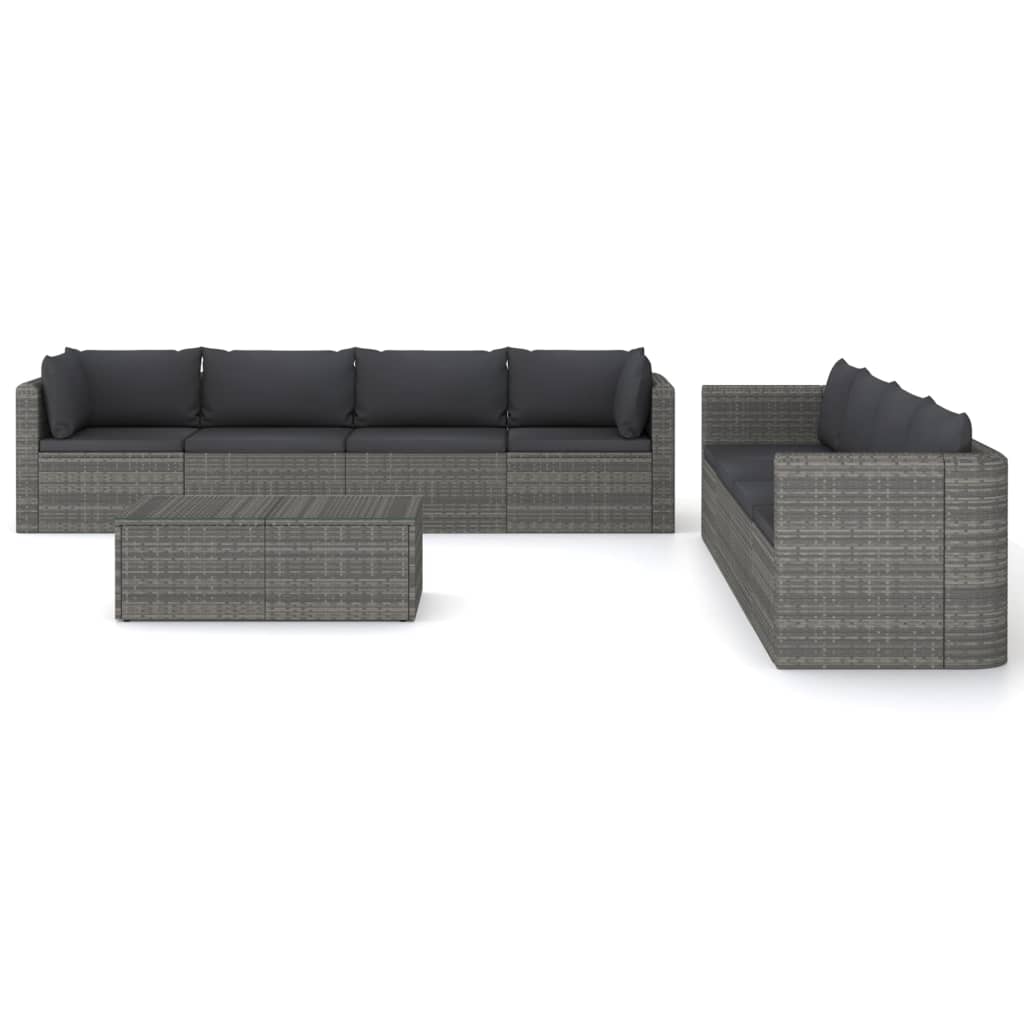 Set de muebles de jardín 9 pzas y cojines ratán sintético gris vidaXL