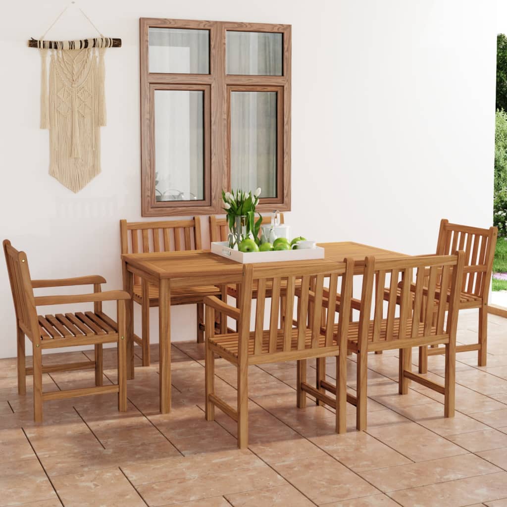 Vetonek Conjunto de comedor de jardín 7 piezas madera maciza de teca