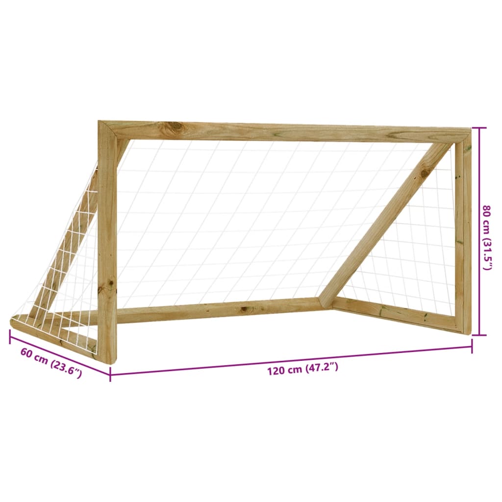 Portería de fútbol con red madera pino impregnada 120x60x80 cm vidaXL