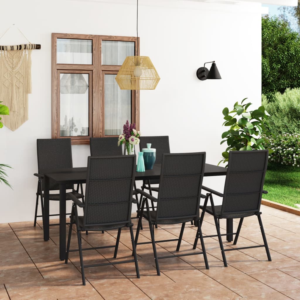 Vetonek Juego de comedor para jardín 7 piezas negro