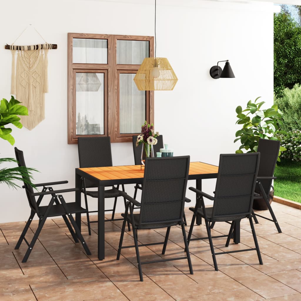 Vetonek Juego de comedor de jardín 7 piezas negro y marrón