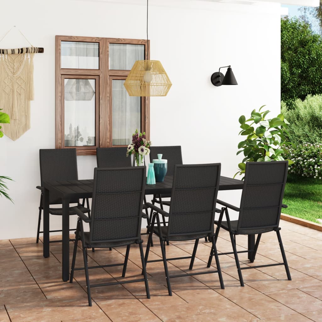 Vetonek Juego de comedor para jardín 7 piezas negro