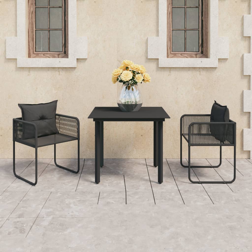 Vetonek Set de comedor de jardín de 3 piezas PVC ratán negro