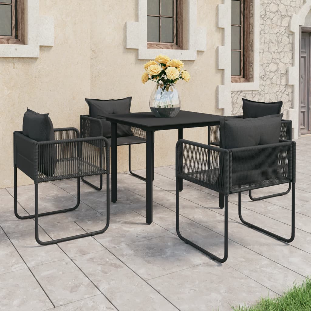 Vetonek Set de comedor de jardín de 5 piezas PVC ratán negro