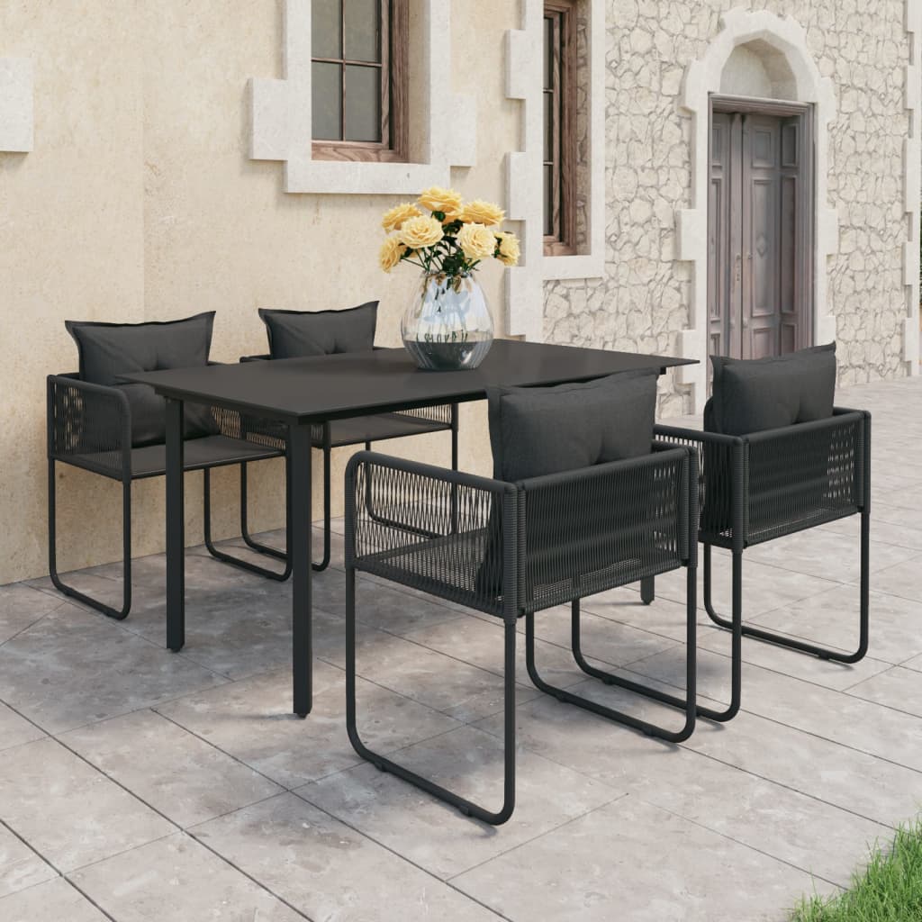 Vetonek Set de comedor de jardín de 5 piezas PVC ratán negro