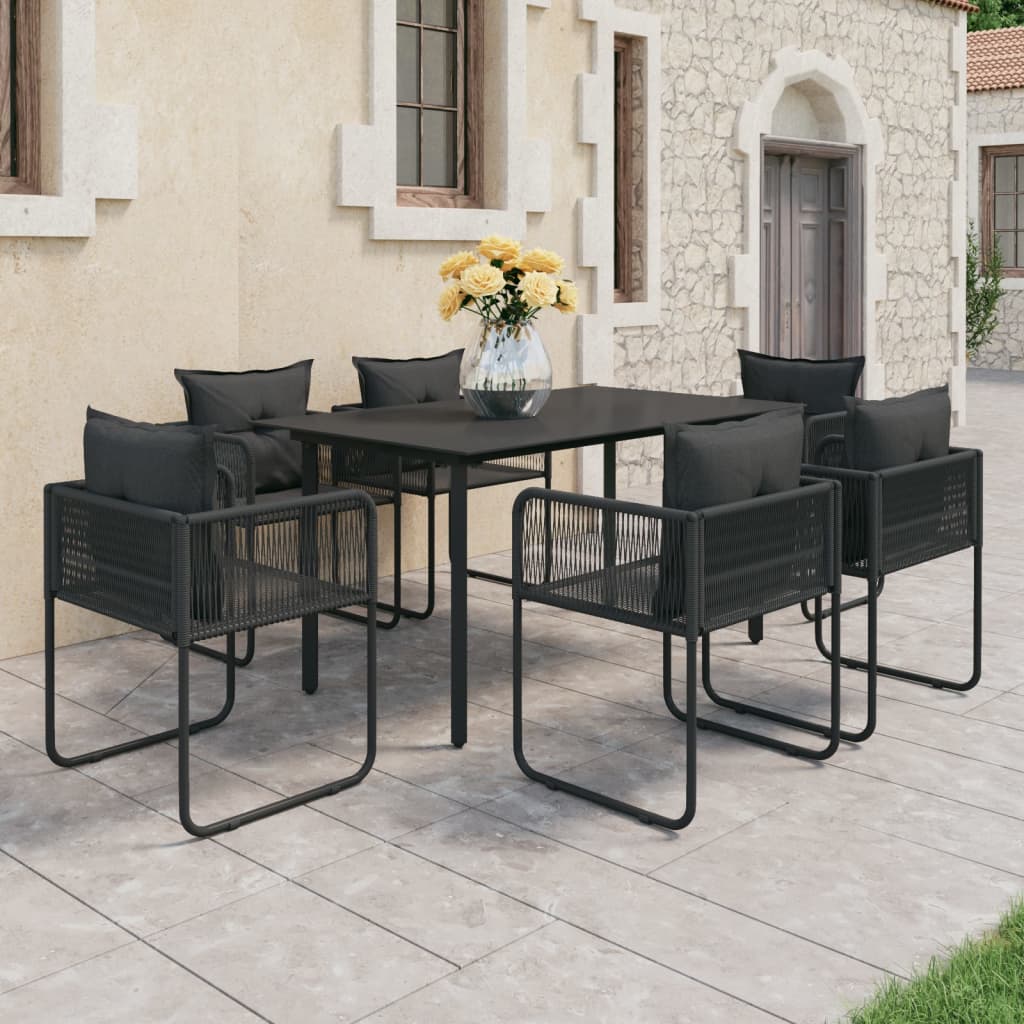 Vetonek Set de comedor de jardín de 7 piezas PVC ratán negro