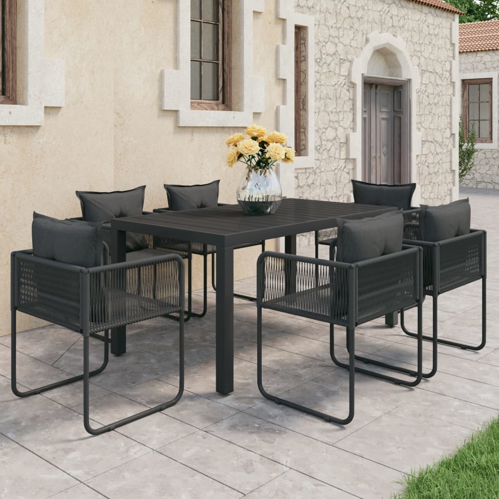 Vetonek Set de comedor de jardín de 7 piezas PVC ratán negro